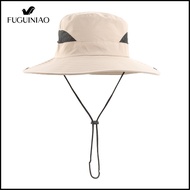 FUGUINIAO Men Bucket Hat Breathable Mesh Bucket Hat Solid Color Large Brim Outdoor Sun Protection Bu