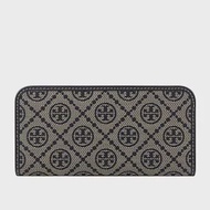 TORY BURCH T Monogram 緹花薄款釦式對開長夾 (海軍藍)