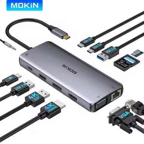 MOKiN 12-in-1 USB C Hub Type C Hub to 4K HDMI Docking Station DP VGA USB3.0 RJ45 PD 100W for MacBook