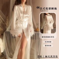 Shopee Blast Kill🌸New Silky v-Neck Pure Desire Sexy Pajamas Women Feather Super Fairy Lazy Lace-Up R