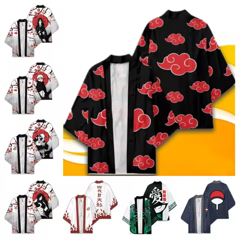 Anime Jiraiya Wafuku Gaara Kimono Cosplay Yukata Akatsuki Red Cloud Printing Haori Cardigan Cloak Un