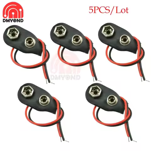5pcs/lot 9V Battery Clips Connector 9V Battery Snap on Connector 10cm Black Red Cable Connection Buc