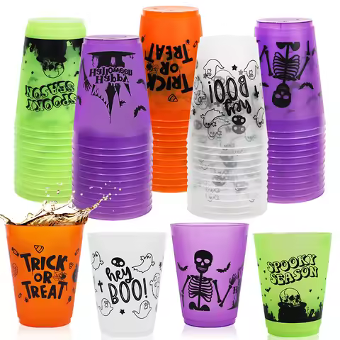 8PCS Cartoon Halloween Ghost Skull Pumpkin Plastic Cup Trick or Treat Juice Wine Drinking for Hallow