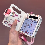 Mix Flip Case Cute Hello Kitty Leather Flip Phone Case with Hand Strap for Xiaomi Mix Flip / Xiaomi 
