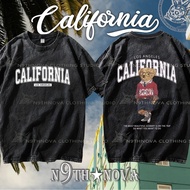 24h Shipping N9THNOVA Retro California Pure Cotton Washed Bear T-Shirt 4