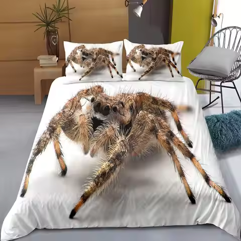 Tarantula Print Beddengoed Set Zwart Bruin Spider Dekbed Cover, Insect Thema Zachte Dekbedovertrek V