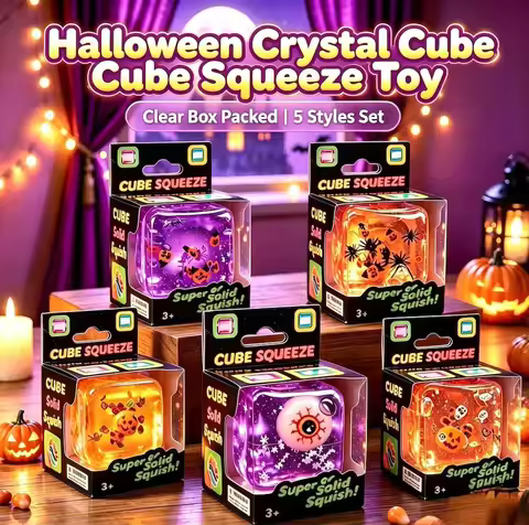 2026 New Luminous Halloween Spooky Squishy Cubes, Cartoon Characters Soft Squeeze ASMR Decompression