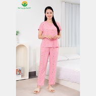 Bộ mặc nhà nữ chất Lanh mềm mại thoáng mát cổ V nhún bèo thời trang Việt Thắng - B08.5039