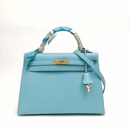 HERMES Kelly32馬卡龍Epsom皮T刻金扣