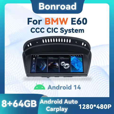 BONROAD Wireless Carplay Car Radio Android 14 For BMW 5 Series E60 E61 E62 E63 E64 GPS Multimedia Di
