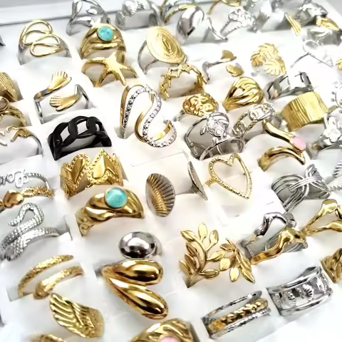20/50pcs Mix Vintage Women Man Stainless Steel Ring Wholesale Charm Rings