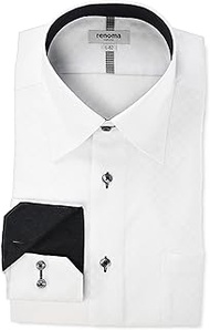 Takaku Renoma Homme Dress Shirt, Wrinkle-Resistant, Jacquard, Standard Fit, Different Fabric, Switchable, Long Sleeve, Business Shirt, Men's Shirt, White 110215721203223, 首回り43cm裄丈82cm
