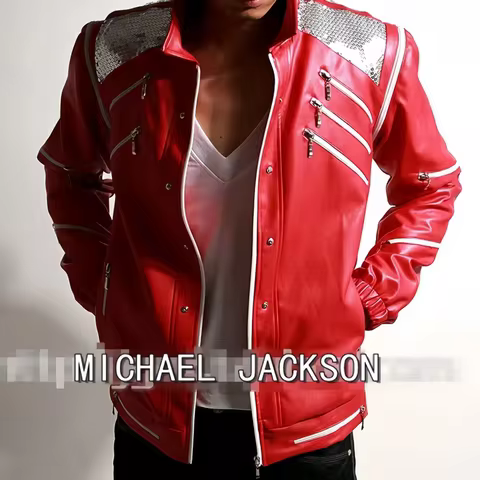 Impersonator Michael Jackson Costumes Jacket Stuff Beat it Red Zipper Jacket Fans Imitator