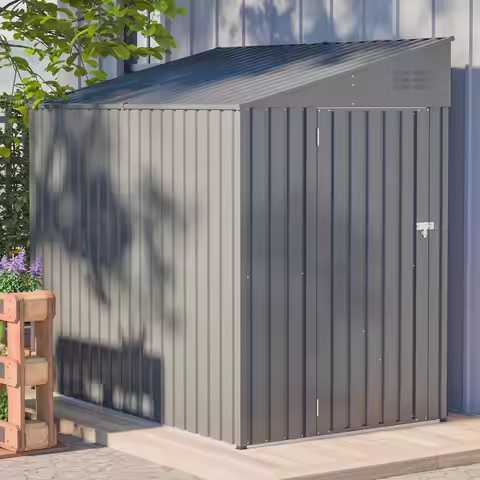 Outdoor Storage Cabinet, Lockable Tool, Customized 4 × 7 FT Lean to Storage Shed, Outdoor Metal Wall
