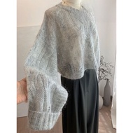 Sweetened Youthful Grey เสื้อสเวตเตอร์ถัก Hollow Out นุ่ม Fufu ดีไซน์ สไตล์เกาหลี เดินทาง ขนสัตว์ แข