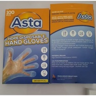 Asta HDPE Plastic Gloves, 100 Sheets