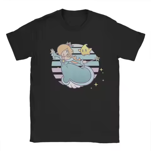 Super Marios Rosalina and Luma Striped T Shirts Men Cotton Humor T-Shirts O Neck Tee Shirt Short Sle
