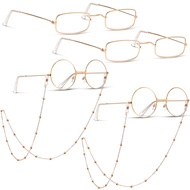 6 Pieces Old Man Glasses Costume Set 2 Round Eyeglasses 2 Square Glasses 2 Beaded Chain for Dress up