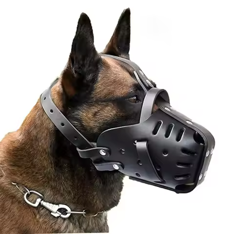 Leather Pet Dog Muzzle German Shepherd Doberman Adjustable Anti Bite Mouth Cage Dog Training Defense