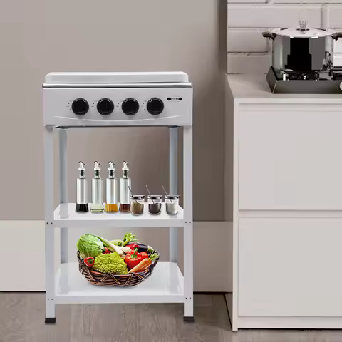 Restaurant Kitchen 4-Burner Gas Stove Set - Commercial Stand with Cover
