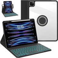 OYEEICE iPad Pro 12.9 Case with Keyboard for 6th Gen 2022, 5th 2021, 4th 2020, Rotating Detachable Clear Protective Cover with Colorful Backlit Keyboard Wireless, Pencil Holder, Auto Wake/Sleep