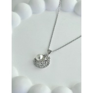 AG SILVER Hollow Diamond Pearl s925 Sterling Silver White Gold Plated Necklace Chain Pendant