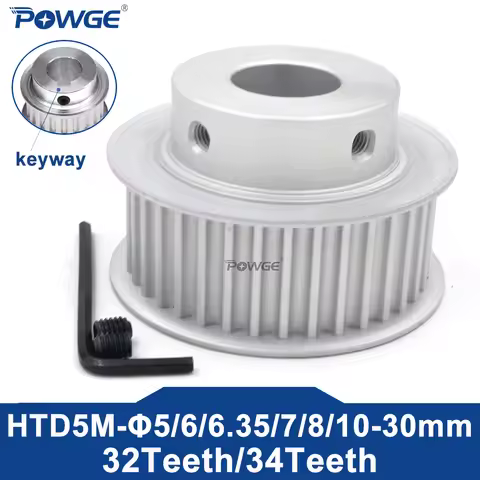 POWGE 32 34 teeth HTD 5M Timing Pulley BF Bore 8/10/12/14/15/16/17/18/19/20/22/24/30mm for HTD5M bel