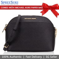 Michael Kors Handbag With Gift Paper Bag Emmy Medium Dome Crossbody Black # 35S9GTVC2L