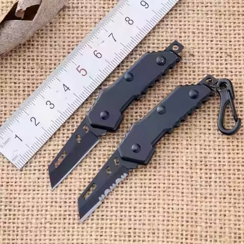 Mini Knife Wooden Handle Folding Knife Sharp EDC Self-defense Camping Tool Gift Keychain Pendant Out