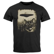 Men'S T-Shirt Ufo Cat Alien Print Print Print Shirt Men Fashion