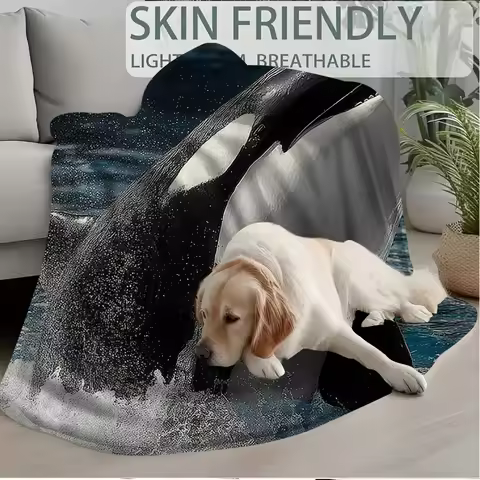 1pc Orca Whale Blanket Soft All-Season Bedspread Throw Realistic Orca/killer whale design Deep Blue