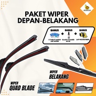 Universal Front and Rear Quad Blade Wiper Package for Cars, Anti-Noise Rubber, Bonus 3 Items U601