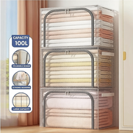 SimHome 24L/66L/100L Clothes Storage Box Transparent Foldable Storage Bins With Lids Waterproof Stor