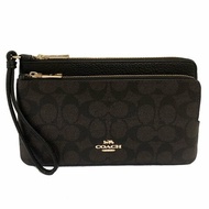 【全新】COACH 新款C LOGO長夾式雙層大手拿包/零錢包(深咖)