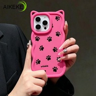 Cute Cat Paw Print Cat Ears Phone Case For Samsung Galaxy A73 A57 A56 A55 M55 F55 A54 A53 A52 A52S A