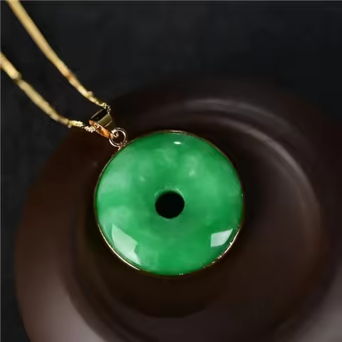 925 Silver Inlaid Natural Yang Green Jade Peace Buckle Pendant Men's and Women's Lutong Jadeite Neck