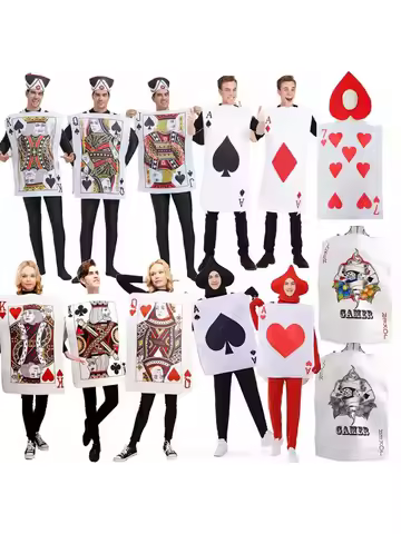 loween Adult Poker Costume Red 7 Spades Performance Funny Par King Queen Red Heart a ow Stage Costum