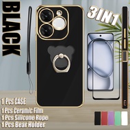 3 IN 1 For Itel A80 A671LC Soft Silicone Electroplated Case With Tempered Glass Curved Ceramic Scree