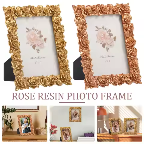 2Pcs European Style Rose Edged Picture Frame Retro 5x7 Inch Photo Frame Home Decoration Romantic Gif