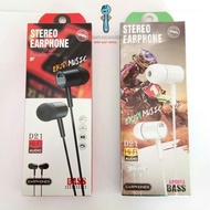 【Stereo】D21 Hi-Fi Audio In-Ear Bass Earphone | Good Quality Black White  Earphone | Wired Earphone