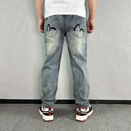 Evisu Evisu Printed Jeans Washed Straight Loose Men's Trousers