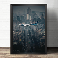 ภาพตกแต่งเครื่องบิน Boeing 747 ภาพโปสเตอร์สายการบินพาณิชย์ ภาพวาดไม้แท้สำหรับตกแต่งห้องทำงาน ภาพวาดเ