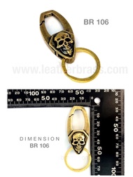 BR106 พวงกุญแจกระโหลก Skull ทองเหลืองแท้ มีตะขอเกี่ยวเข็มขัดได้**ราคาต่อชิ้น**