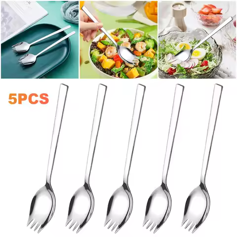 5-20Pcs Spork Long Handle Flatware Utensil Set Multipurpose Portable Noodle Fork for Dessert Ice Cre