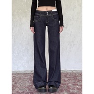 VintageTang1 Denim Original Cow Color Straight Jeans Women Low-Waist Loose Slimmer Look Narrow Long 