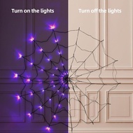 84 LED-5FT Diameter Halloween Decorations Outdoor Spider Web Halloween Lights with Black Spider, 8Mo