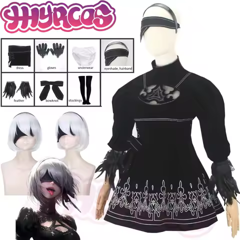 Game NieR Black Uniform 2B Dress Eyemask Glove Hairpin For Women Party YoRHa No. 2 Type B Cosplay Co