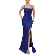 Backless Evening Gown Women Gown Polyester Sparkly Sequin Mermaid Prom Dress for Evening Parties Ele