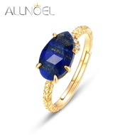 Allnoel ธรรมชาติ Lapis Lazuli 925เงินสเตอร์ลิงปรับแหวนปรับขนาดได้สำหรับผู้หญิงอัญมณีสีฟ้าชุบทองวินเท