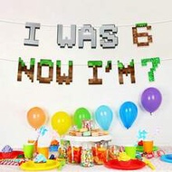 1set,Pixel Game Theme 7th Birthday Banner - "I Was 6 Now I'm 7" Birthday Bunting Garland Video Game 
